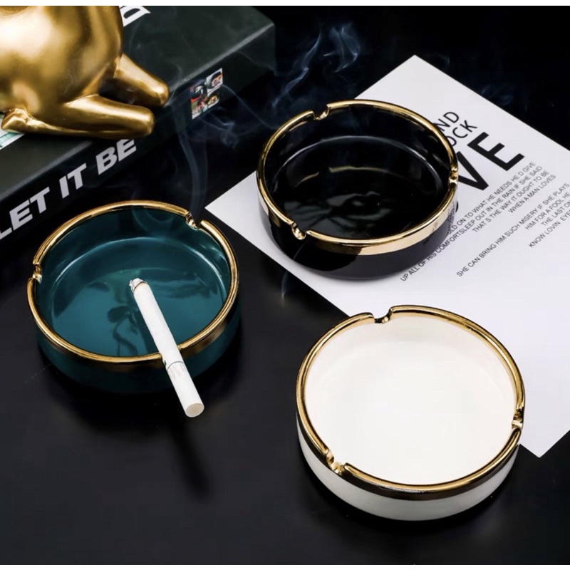 Asbak Keramik List Gold - Black Gold Ceramic Ashtray NORDIC
