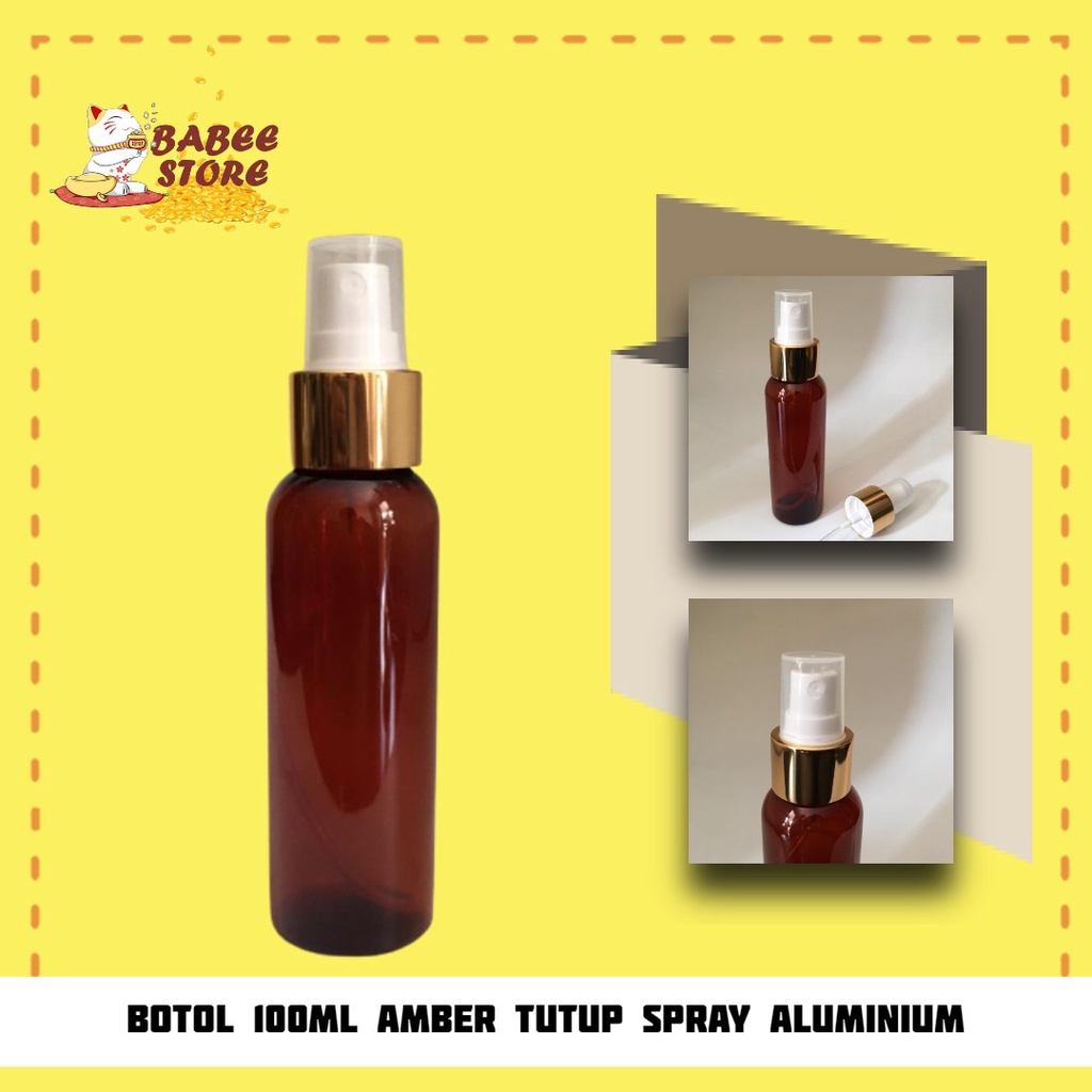 BABEE - BOTOL AMBER 100ML SPRAY GOLD HALF CAP / BOTOL PLASTIK 100 ML COKLAT AMBER TUTUP SPRAY GOLD