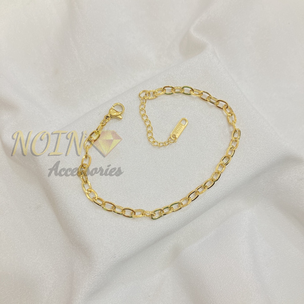 Gelang Rantai Polos Titanium Steel Kecil Gold dan Rosegold Anti Karat Simple