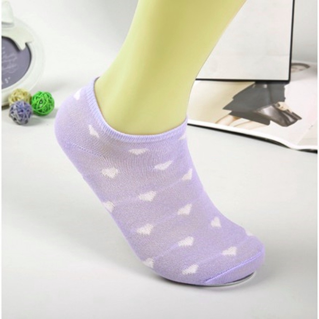 HC Kaos Kaki Ankle Polos Wanita KaosKaki Pendek Korea Murah Short Socks Kaos Kaki Motif Love Garis Murah-LOVE UNGU