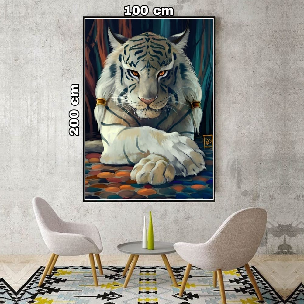 HIASAN DINDING GAMBAR POSTER HARIMAU PUTIH UKURAN BESAR XTRA JUMBO 70X100CM 100X150CM 100X200CM HIAS