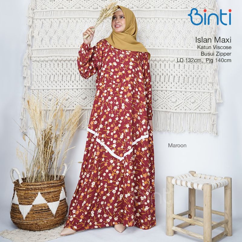 COD ORIGINAL BINTI FLOWER GAMIS JUMBO BIGSIZE LD 130 GEBY ISLAN WINNA KATUN VISCOSE FIT XXXL GAMIS MUSLIM BIGSIZE MOTIF bunga-Islan marun
