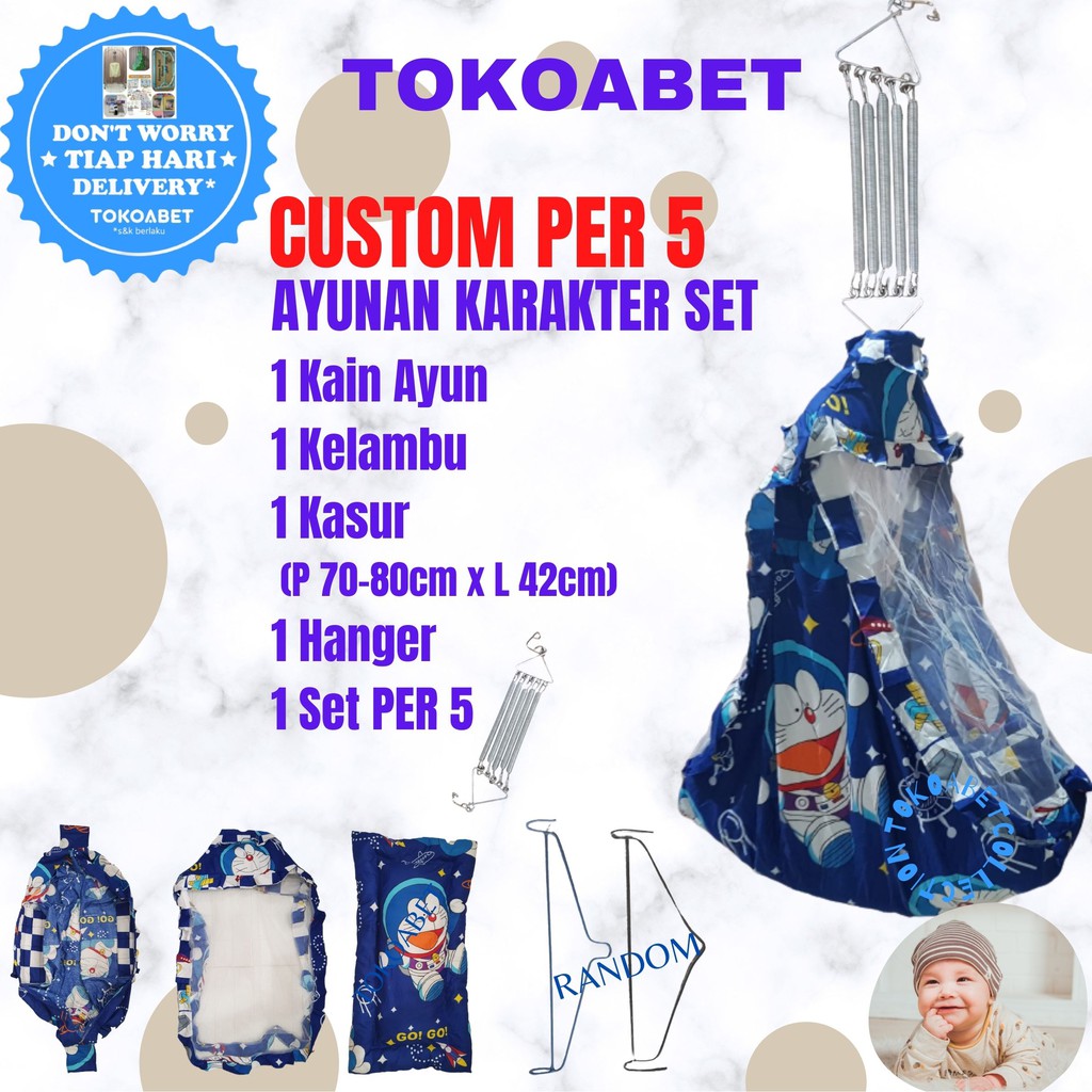 CUSTOM JOEYI PER SET AYUNAN KAIN KARAKTER Manual PER Perlengkapan Tidur Bayi NEW VARIAN