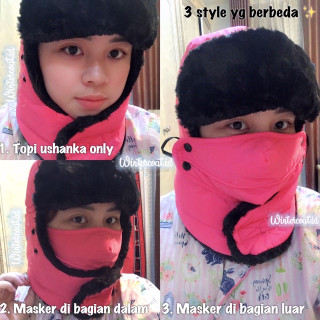 Topi Ushanka winter russia masker musim dingin Russian hat cap winter + mask ski snow trapper hat