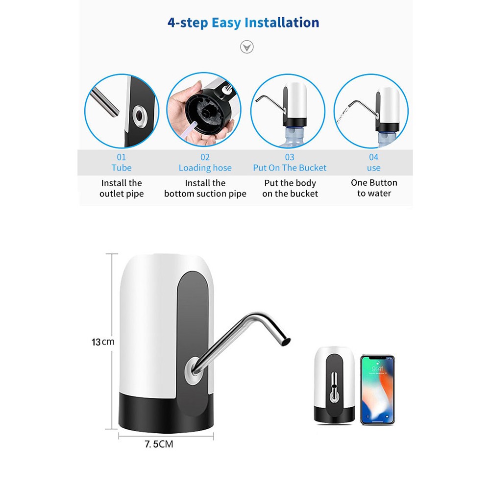 Alloet Pompa Elektrik Air Minum Galon Rechargeable Smart Wireless Pumping - Black