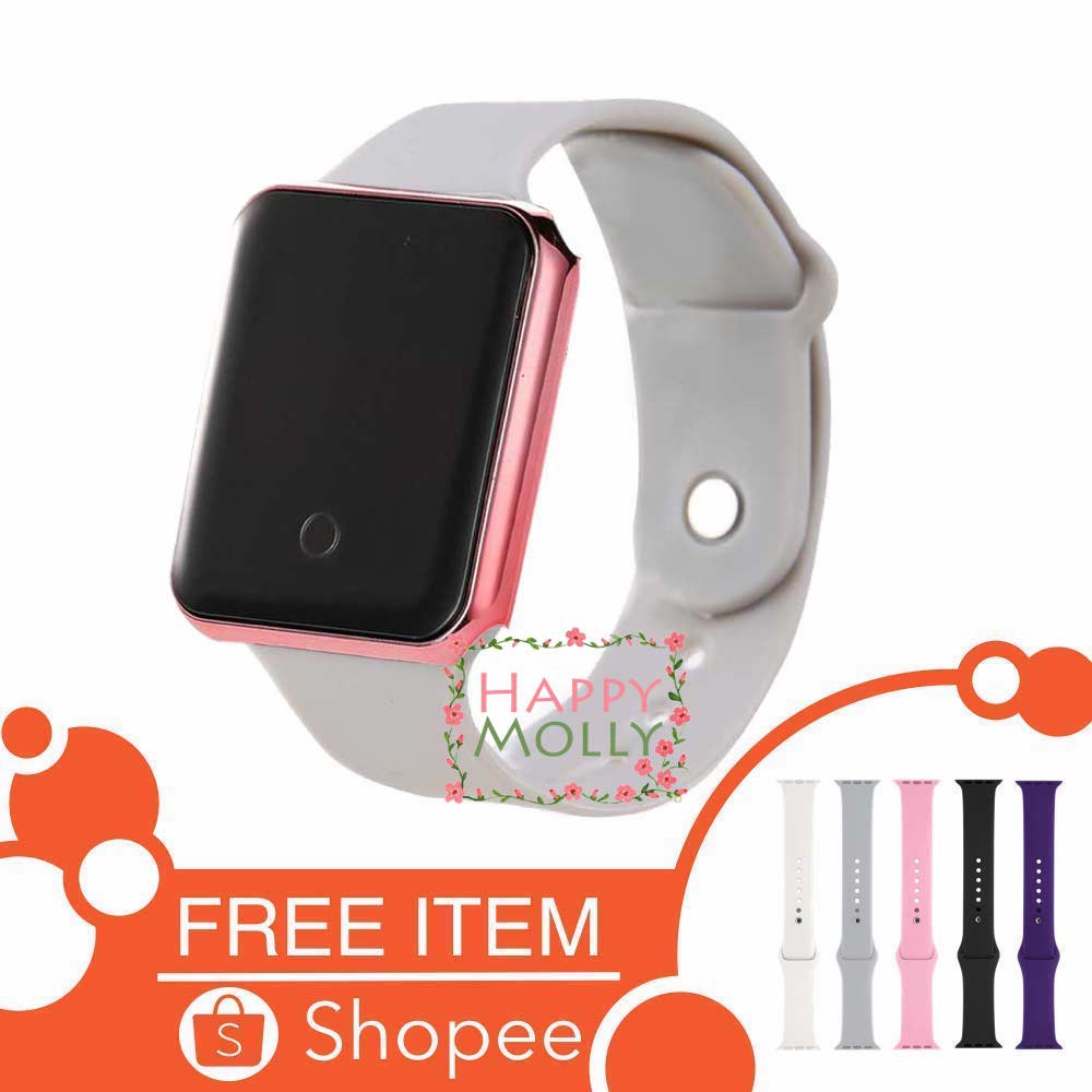 Touch Screen★LED Watch [ Grey Rose Gold ] Jam Tangan Digital Pria &amp; Wanita - Strap Rubber FREE STRAP