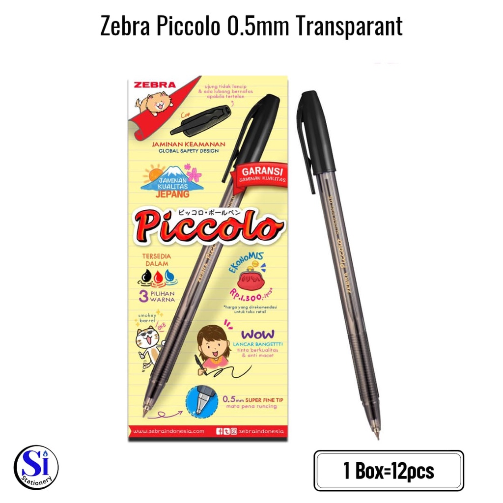 

Pulpen Zebra Piccolo Super Fine 0.5 mm Black 12 pcs