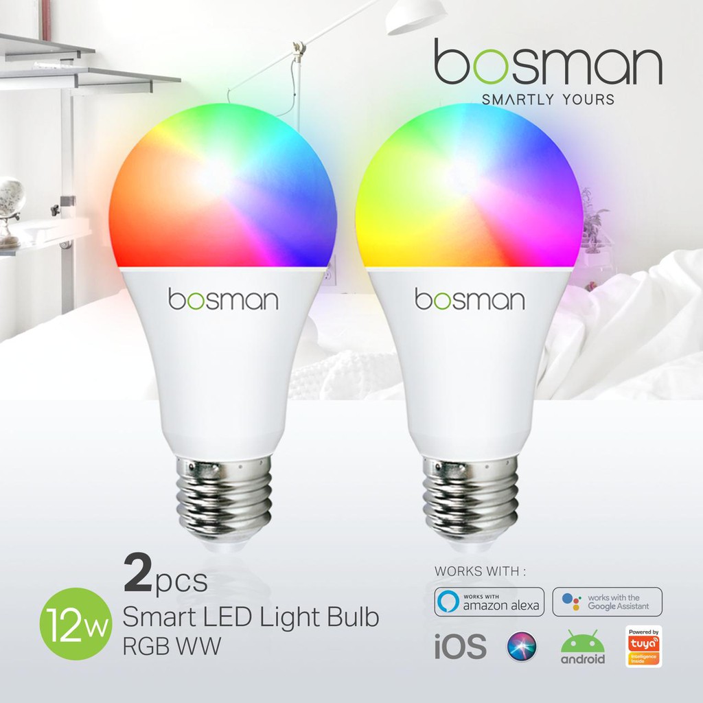 Bosman Smart LED Light Bulb 12W RGBWW  2 PCS - Bohlam Wifi Smart Home