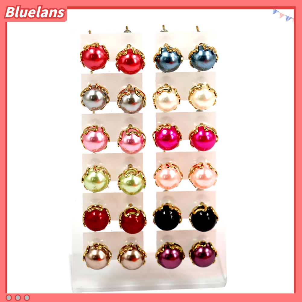 Bluelans 12 Pairs Elegant Earrings Round Faux Pearl Jewelry Women Party Ear Studs Set