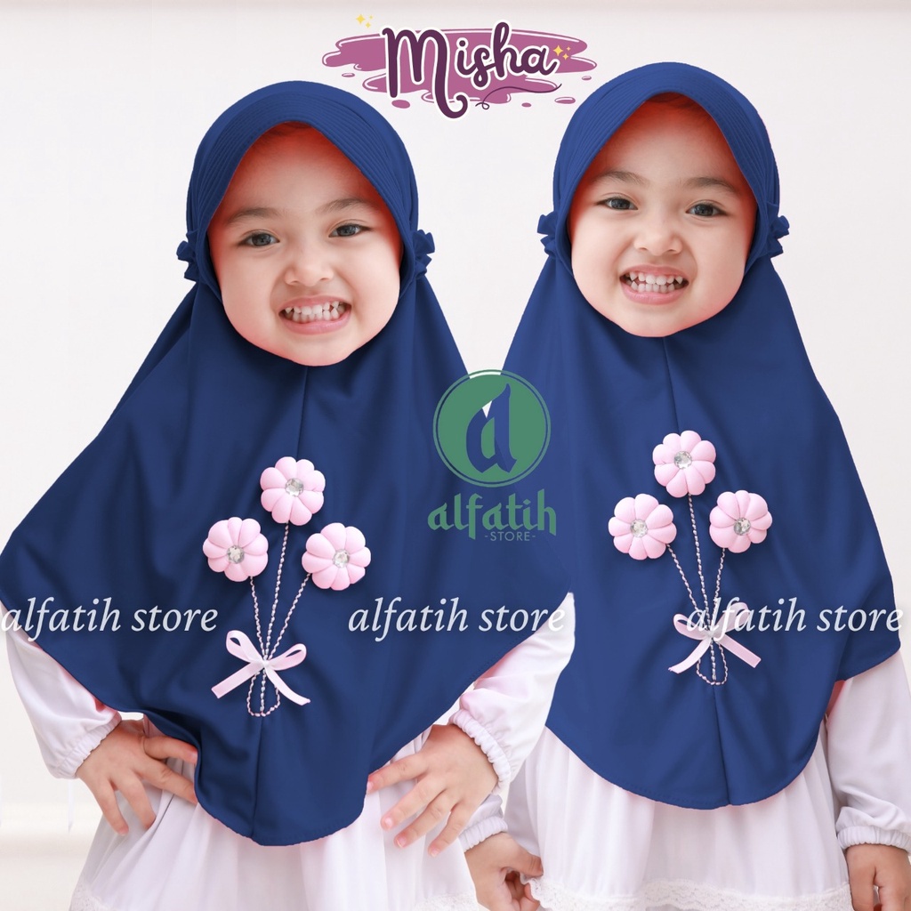 ALFATIH STORE / Jilbab Anak MISHA BUNGA / Variasi aplikasi bunga Renda / Jilbab hijab Anak Murah ianah