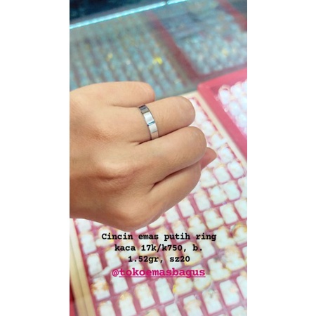 cincin emas putih asli ring kaca k750/17k