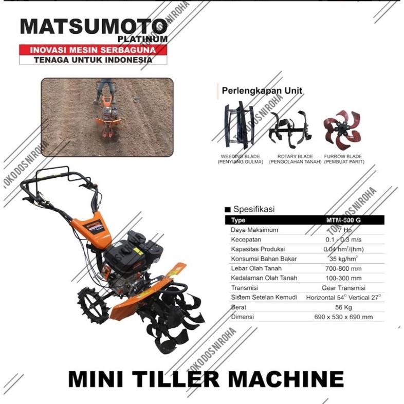 Cultivator Tillar MTM500G Pembuatan Parit/Bedengan/Rotary Lahan Kering