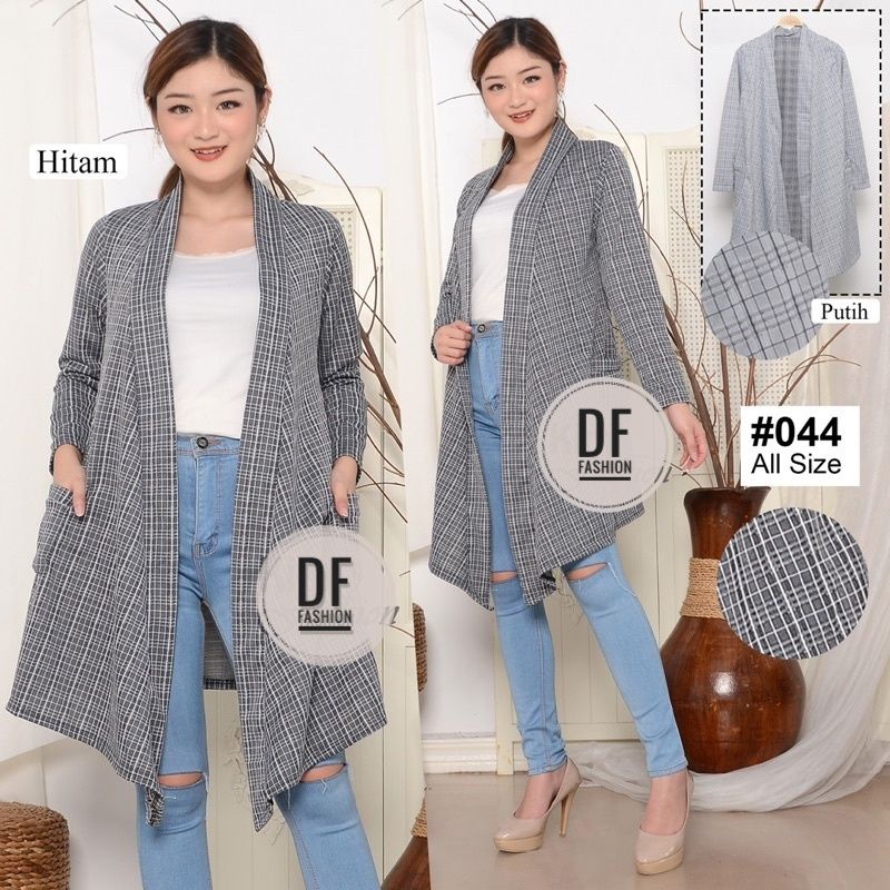 Cardigan Panjang | Kantong Wanita Motif Garis kotak