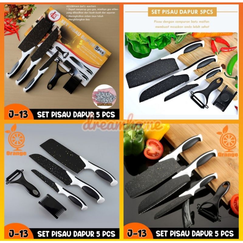 Pisau Dapur Isi 5Pcs Pisau Set 5 Pcs Black J13 Pisau Set 5 In 1 Pisau Tajam Pisau Multifungsi