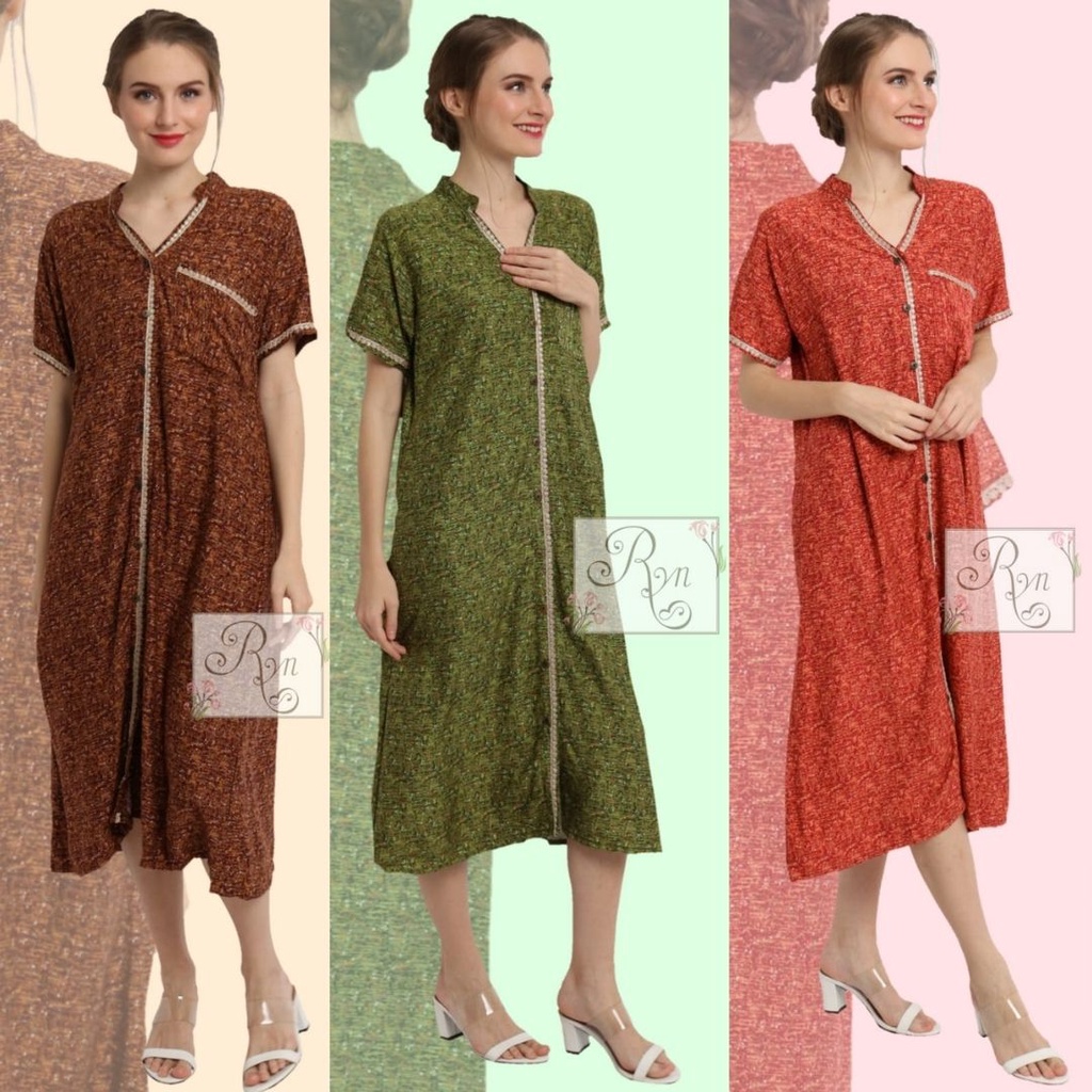 Daster Homedress Longdress Kekinian Monic Rayon Twill ASLI RYN Busui Full Kacing Depan
