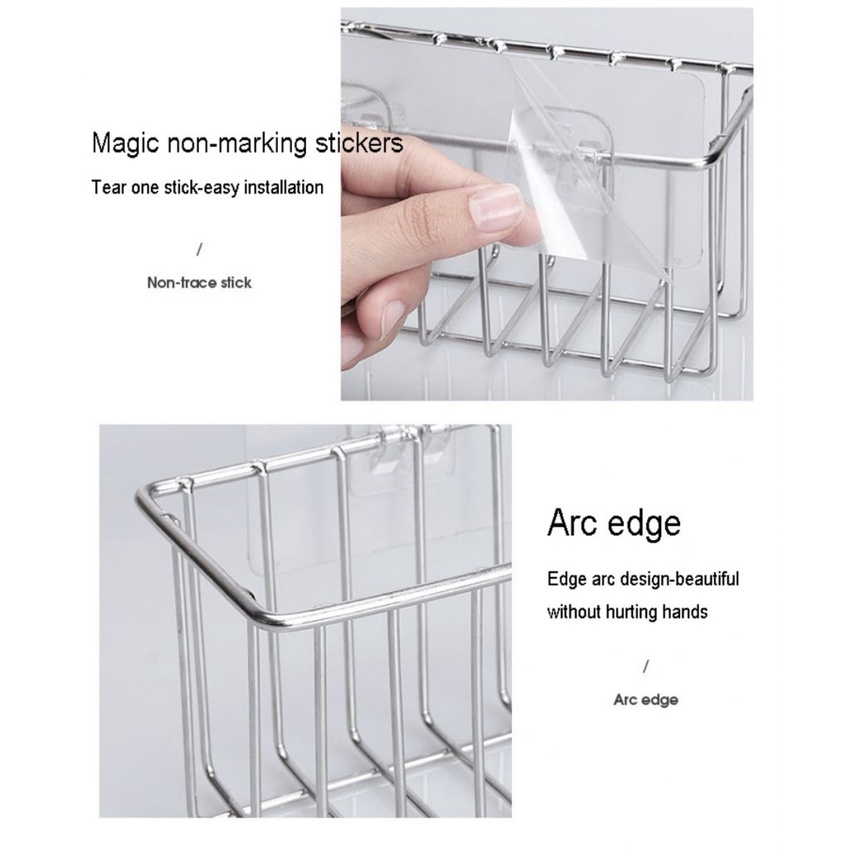 Rak Keranjang Penyimpanan Spons Bahan Stainless Steel Model Gantung Untuk Wastafel Dapur