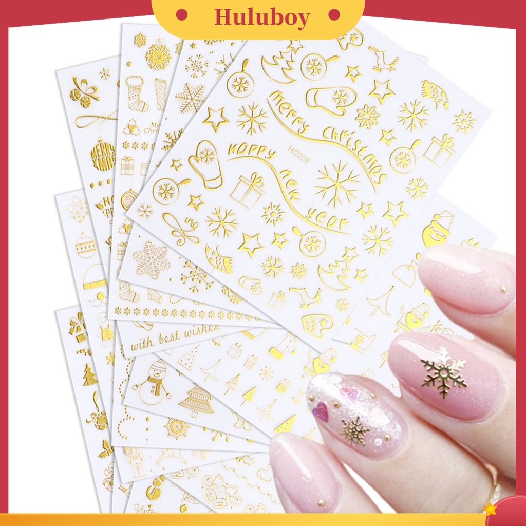 Huluboy Huluboy♡ Stiker Kuku Efek 3D Warna Emas Untuk Manicure