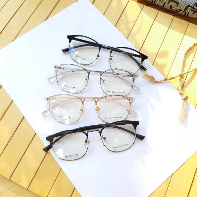 Frame Kacamata Bulat Gagang TR Lentur Lensa Minus+Antiradiasi