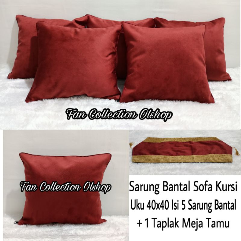 Sarung Bantal Sofa Kursi Set Polos Minimalis Uku 40x40 Modern Maroon Mewah
