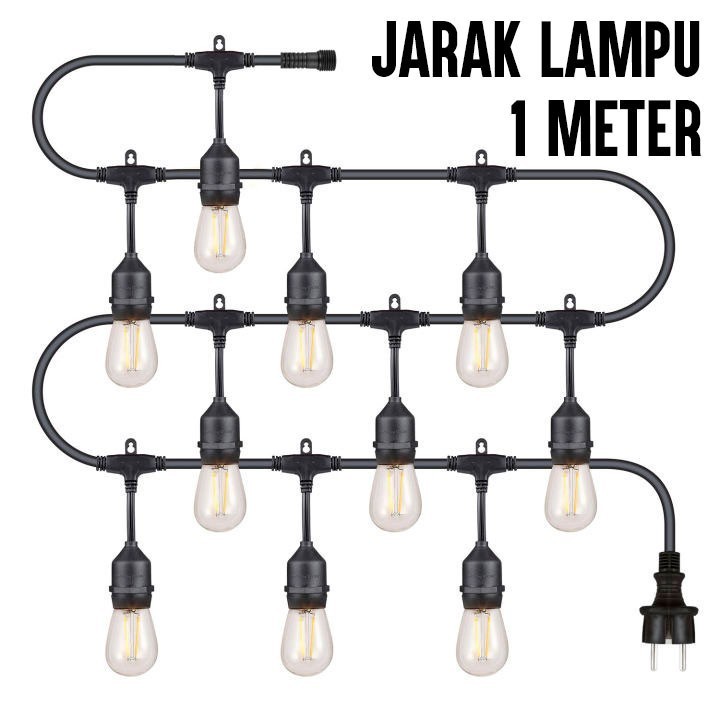 Kabel Fitting Outdoor 10Meter 20 Fitting Gantung Lampu Cafe/Lampu Dekorasi Cafe/Lampu Gantung