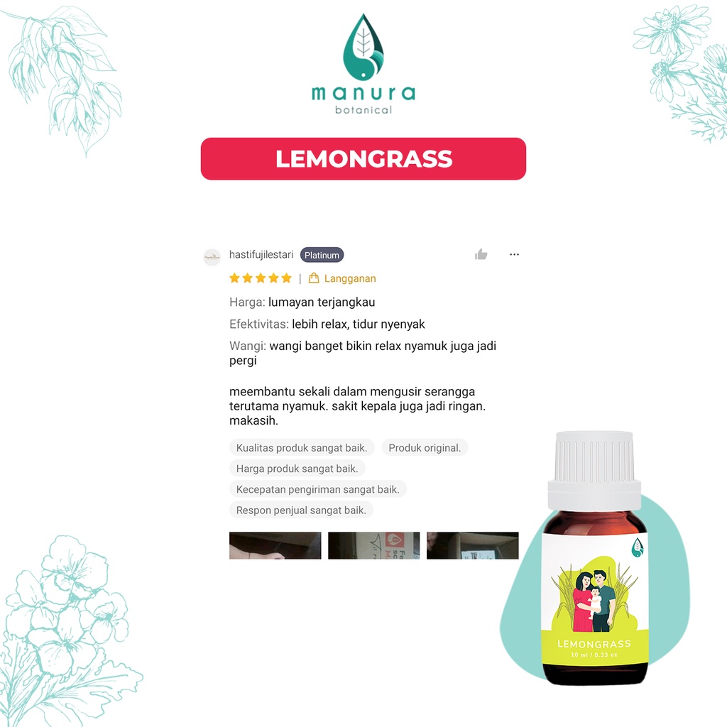 Manura - Lemongrass Minyak Sereh Dapur Indonesia Essential Oil Certified Organic &amp; Therapeutic Grade