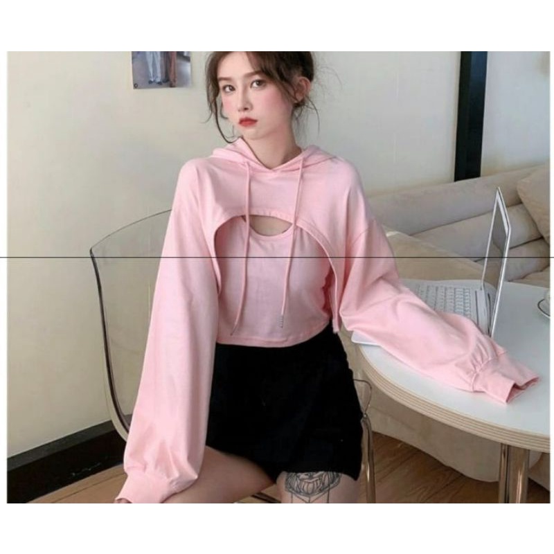 Jaket Hoodie sweater oversize pakaian pria wanita Outerwear Korean Style KINARA CROP TOP KOREA