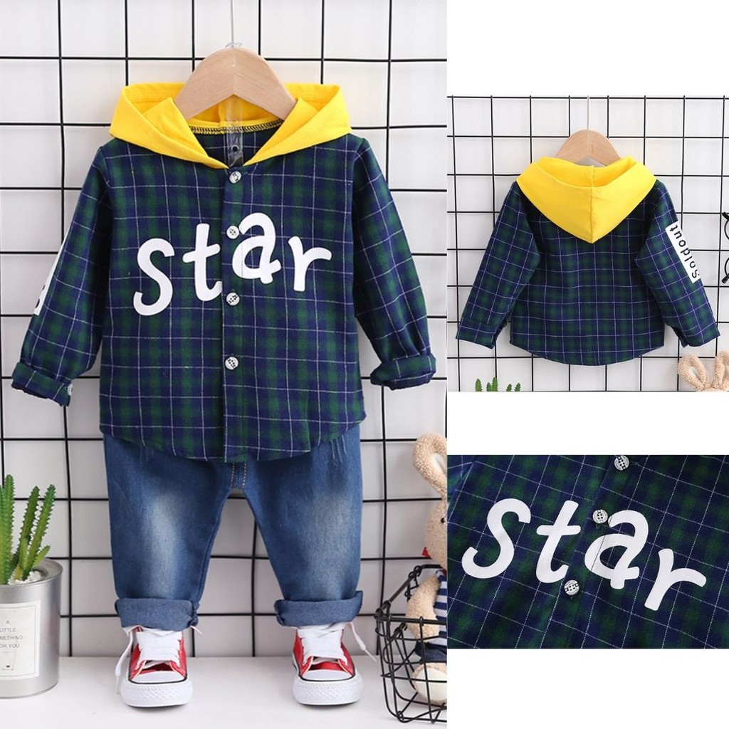 [MAMASILO] Setelan Kemeja hoodie anak laki-laki STAR import / setelan hoodie anak laki-laki import