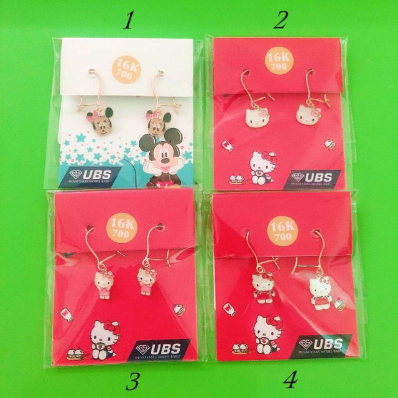 Anting anak dan dewasa hello kitty dan minnie mouse UBS kadar 16K 700