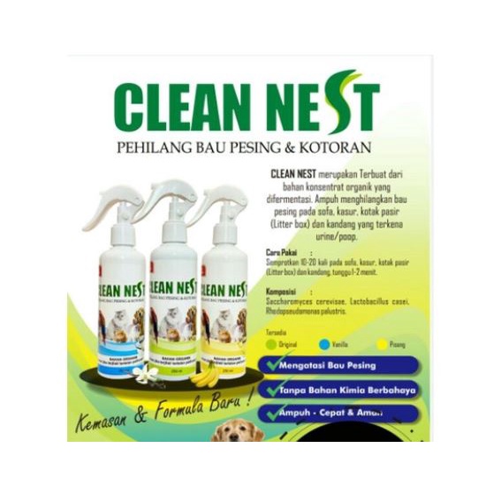 Clean Nest 250ML Spray Penghilang Bau Hewan Kucing Anjing Pesing