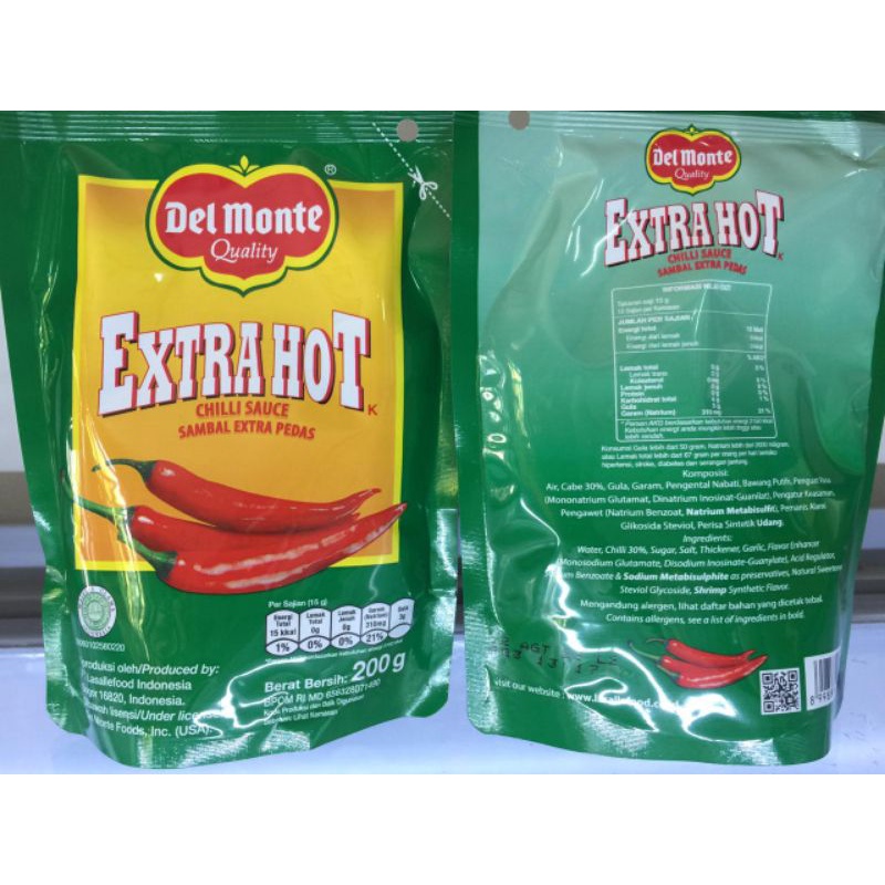 

Saus Sambal Extra Hot Pedas Delmonte 200 gr Standing Pouch