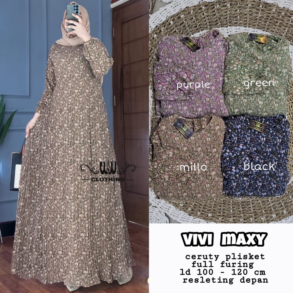 Baju Gamis Pesta Big Size Muslim Wanita Busui Harian Tebal Lembut Kekinian Terbaru 2022 Ceruty Plisk