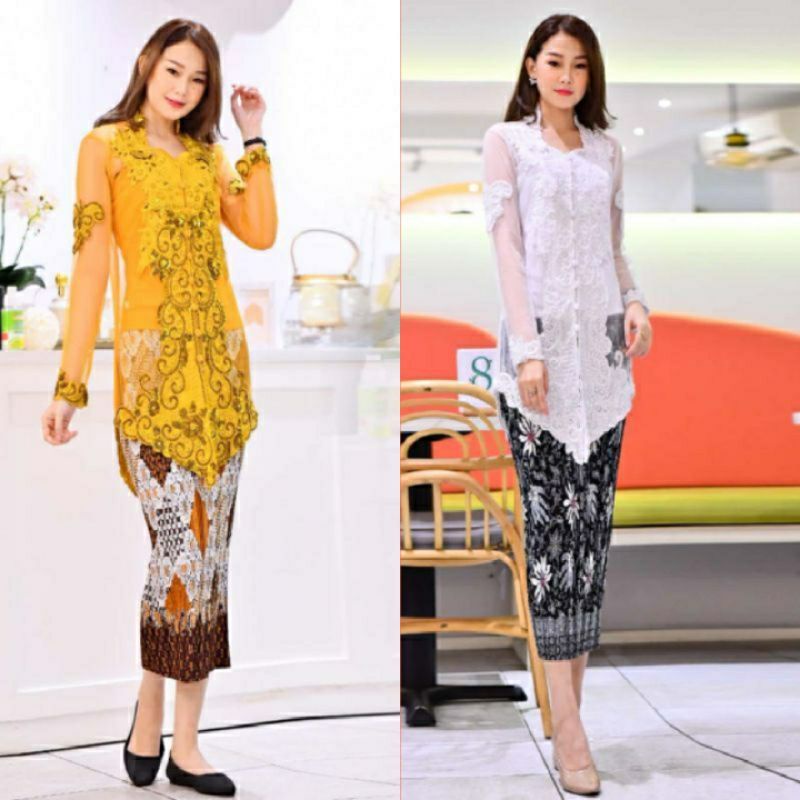 set kebaya payet kancing depan / setelan kebaya modern wisuda / kebaya payet tangan panjang / set ke