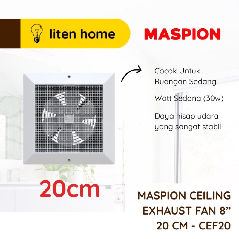 Maspion CEF20 CEF 20 Ceiling Exhaust Fan / Kipas Angin Plafon Hisap Kamar Mandi / Kamar Tidur 8&quot; Warna Putih