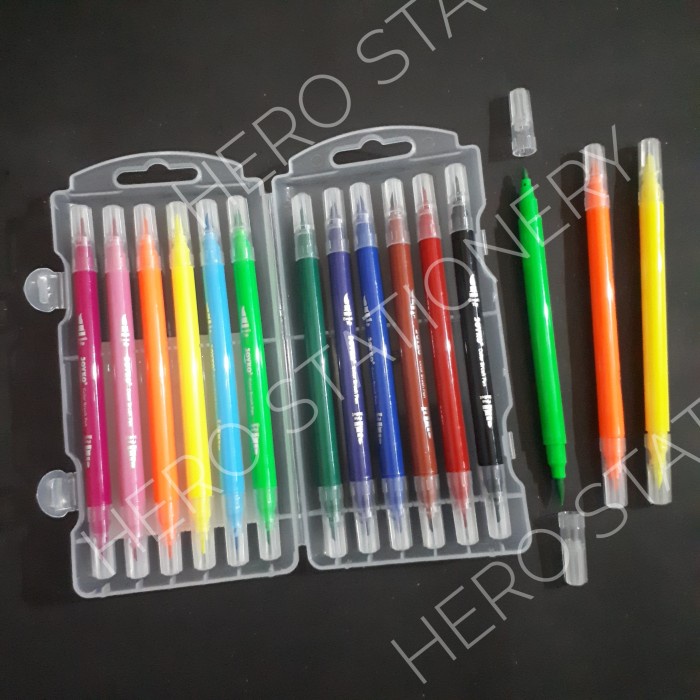 

Mudah Pen Kuas Warna Washable Dual Tip Color Brush Pen Joyko 12 Warna Clp-30 Berkualitas