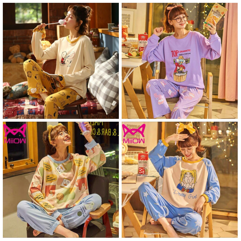 RAINBOW- Piyama /Baju Tidur Dewasa PP Lengan Panjang Celana Panjang/ Import RENDA TGN