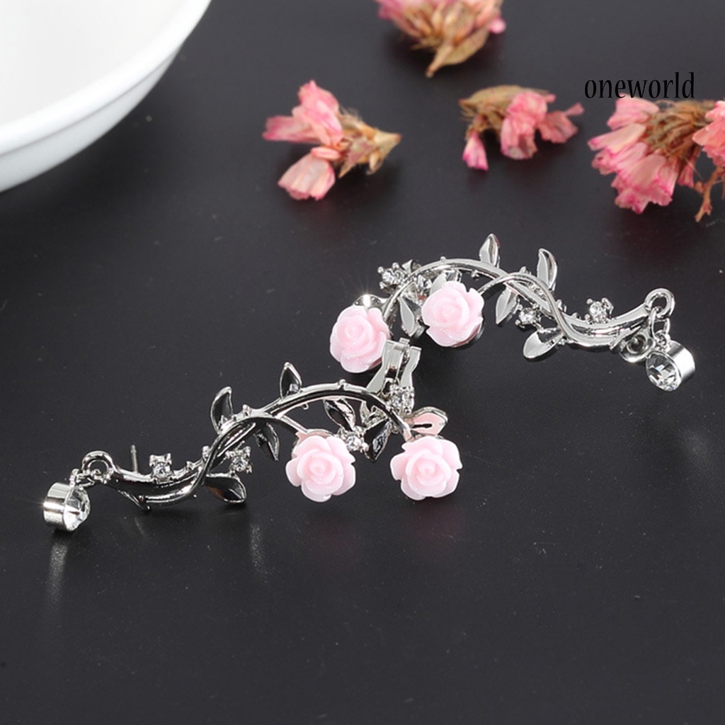 OW@ Earrings Beautiful Climber Crawler Rose Flower Branch Earrings