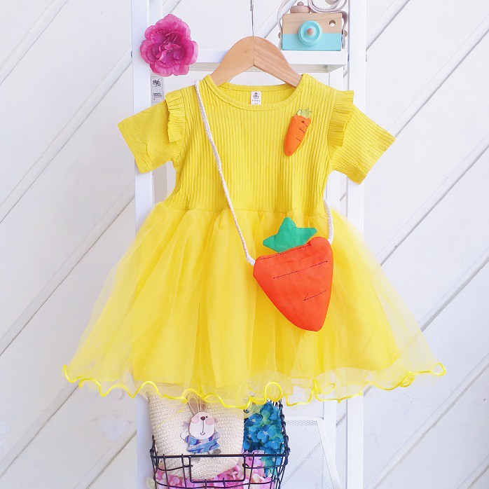 LittleAaron DRESS IMPORT CAROTA BAG 218 EBV Baju Dress Anak Perempuan Import