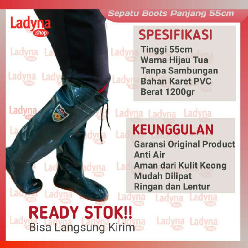 Sepatu Boots Tani 55cm Karet PVC Sawah Petani Anti Lumpur dan Keong Harga Murah