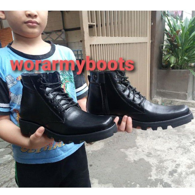 Sepatu PDH Tali Resleting kulit sapi asli PDH POLRI TNI Security size 39 sampai 47 by Wor Army Boots