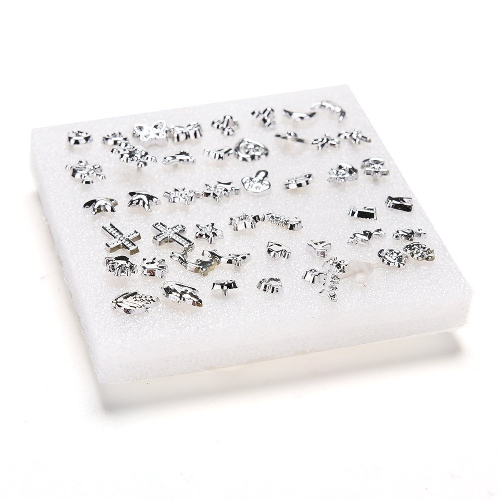 24 Pasang Anting Tusuk Bahan Plastik Lapis Silver