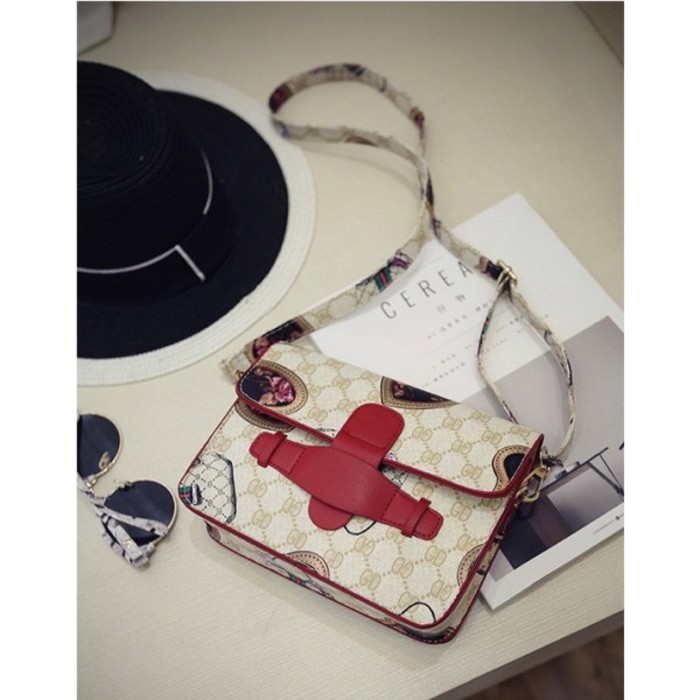 TAS HAND TOTE BAG PUTIH MERAH CORAK KOMBINASI WARNA FASHION WANITA LV