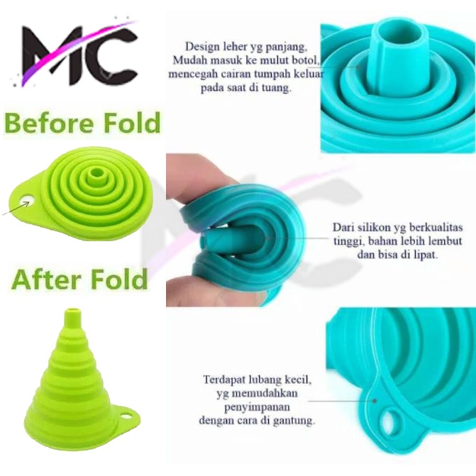 Corong Air Minyak Silikon Karet Lipat Silicone Portable Bulat Flexible Fleksibel Elastis Serbaguna Praktis Untuk Mengisi Botol Minum Kecap Saus Minyak