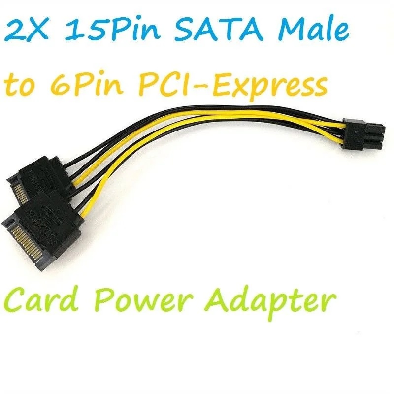 SKU-1295 KABEL DUAL SATA 15 PIN MALE SPLITTER TO 6 PIN PCIE CABANG