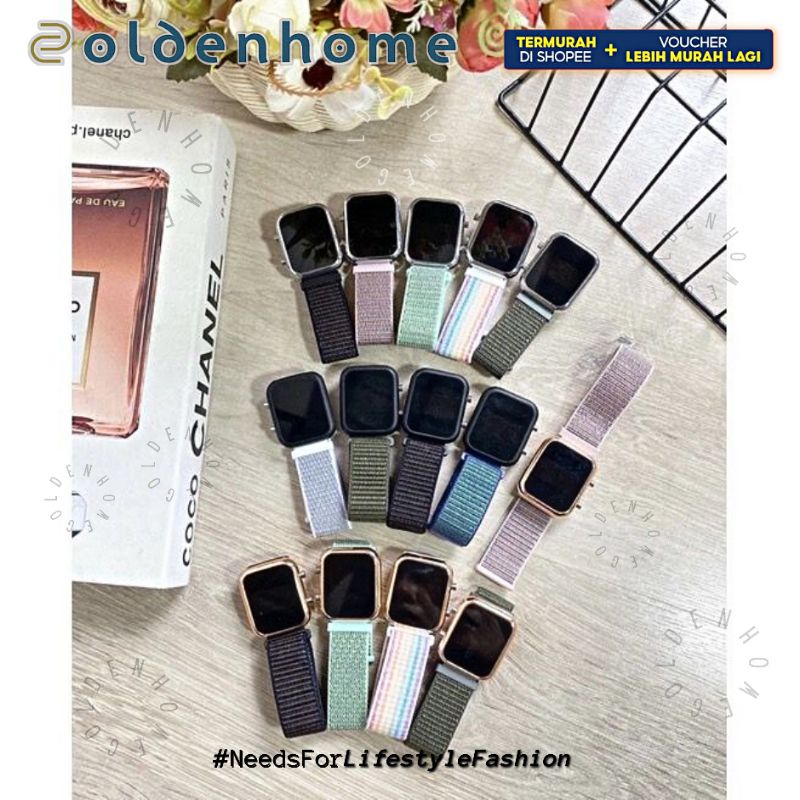 [PROMO] COD JAM Tangan LED KANVAS WANITA KOTAK Unisex Pria JAM LED Watch  KOTAK BULAT Strap Kanvas /