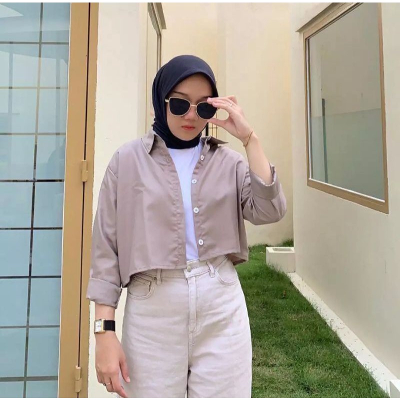 KEMEJA WANITA CROP TOP LENGAN PANJANG # TOYOBO #-Milo