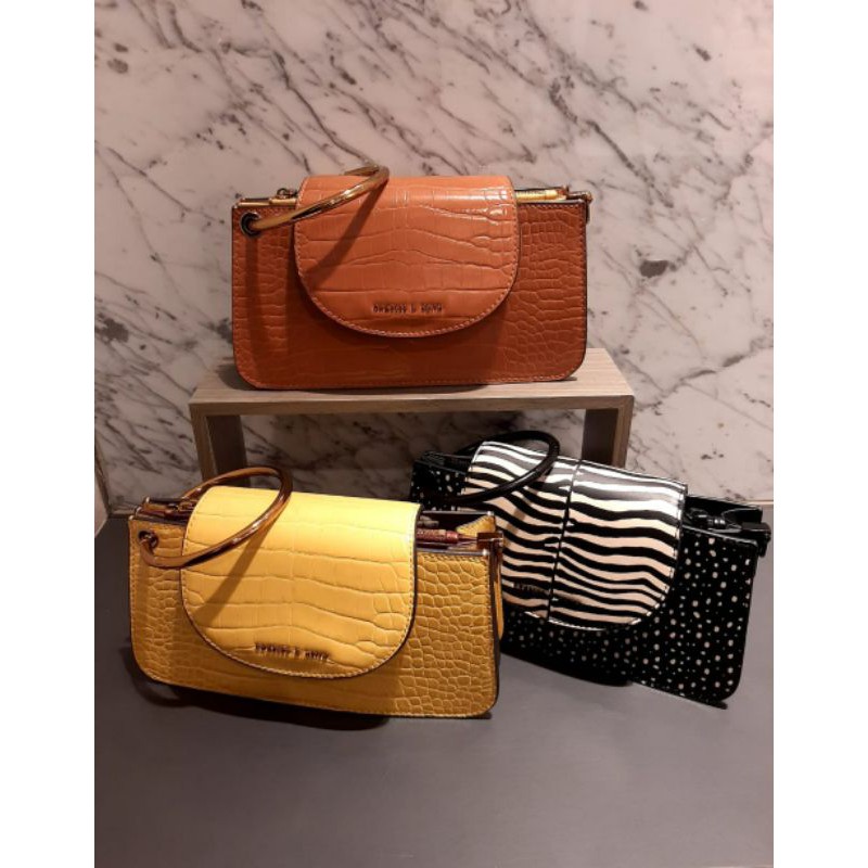 Croc-Effect Ring Handle Mini Front Flap Wallet Charles And Keith Original (Jastip)