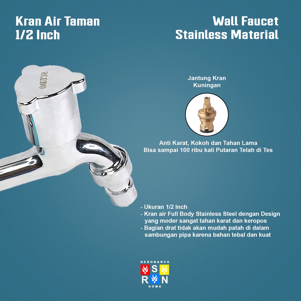 Kran Air Tongkat Stainless 1/2 inci 0.5 Resonance Home