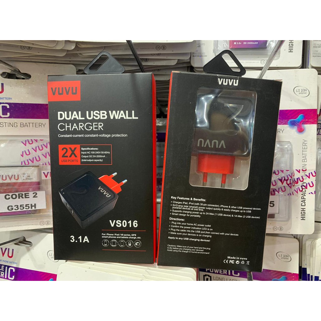 Charger Casan VUVU VS016 Dual USB Wall charger 2X USB port 3.1A Fast charging