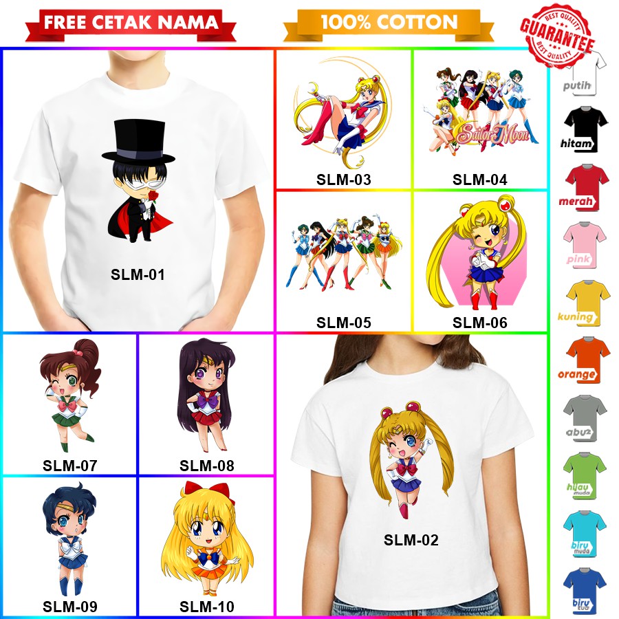 [FREE NAMA!!] Baju Kaos COUPLE  ANAK DAN DEWASA SAILOR MOON BANYAK MOTIF