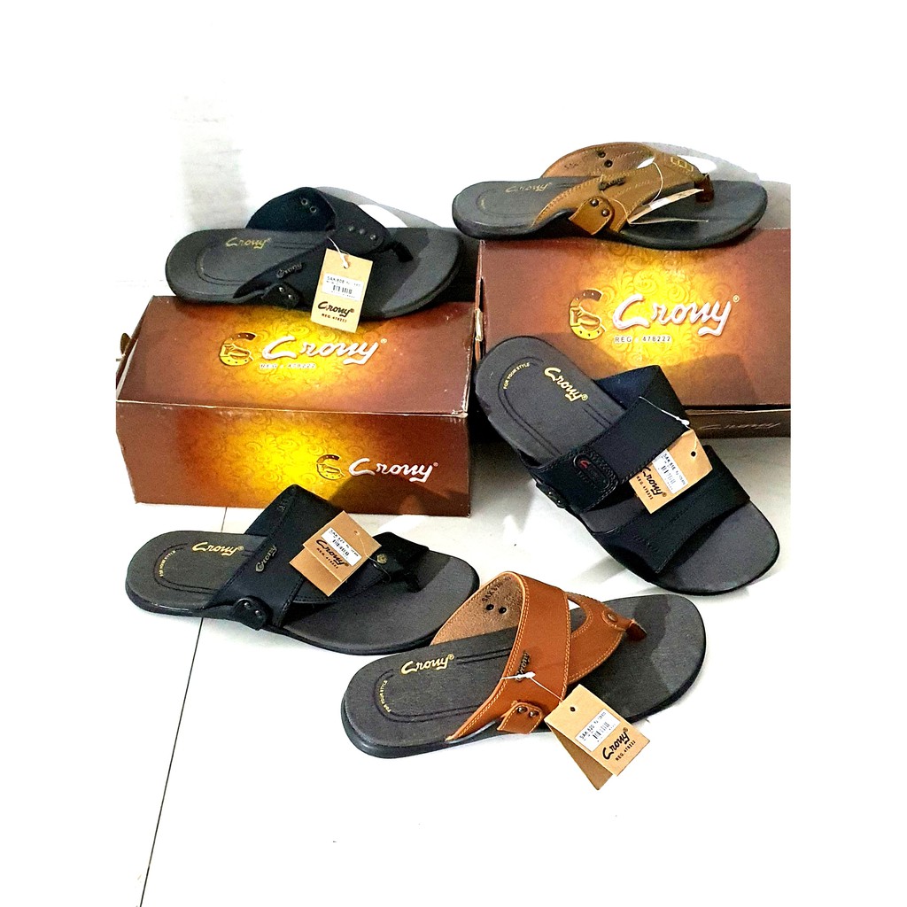 Sandal Kulit Pria Pakai Box Crony SMK  Size38-43 Sandal Pria Sandal SLIDE Sandal cowo